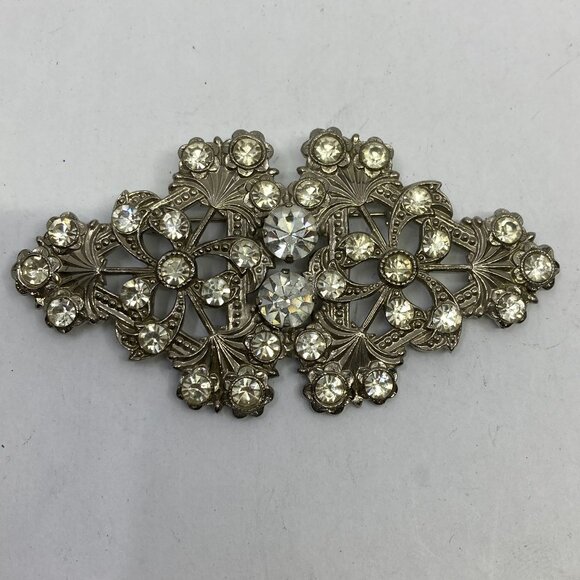 Unbranded Jewelry - Vtg filigree silver tone rhinestone crystal wedding bridal brooch